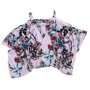ECI NY Women’s XL Off White Multicolor Floral Cold Shoulder Top